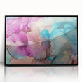 Framed abstract art piece showcasing vibrant splatter designs in shades of black, red, and blue, perfect for modern home decor or office aesthetics.