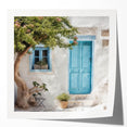Extra large wall art of a Greek door architecture in muted earth tones on glossy photo paper, suitable for dining room decor.