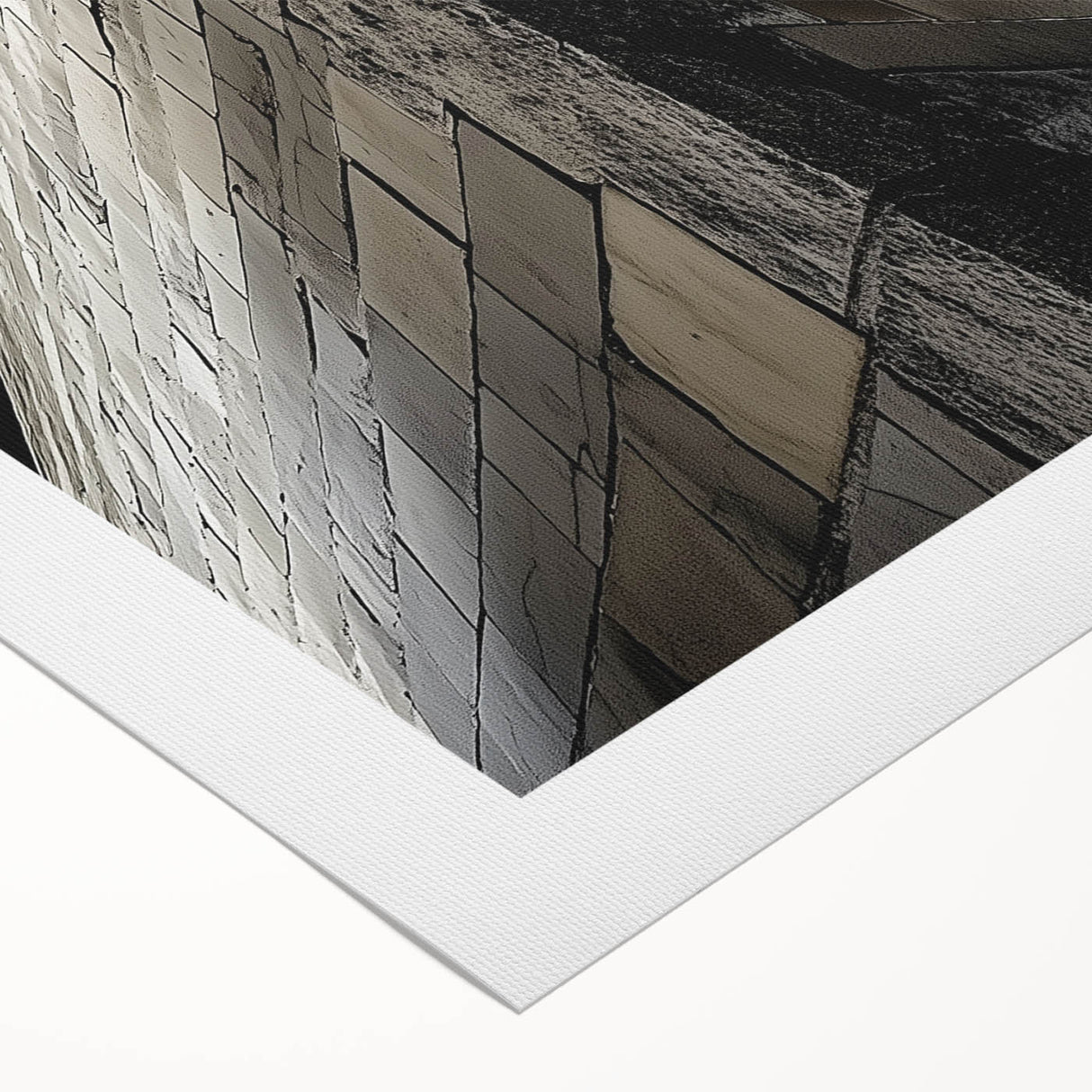 Art deco poster featuring symmetrical architectural design in black and white, printed on rolled canvas.