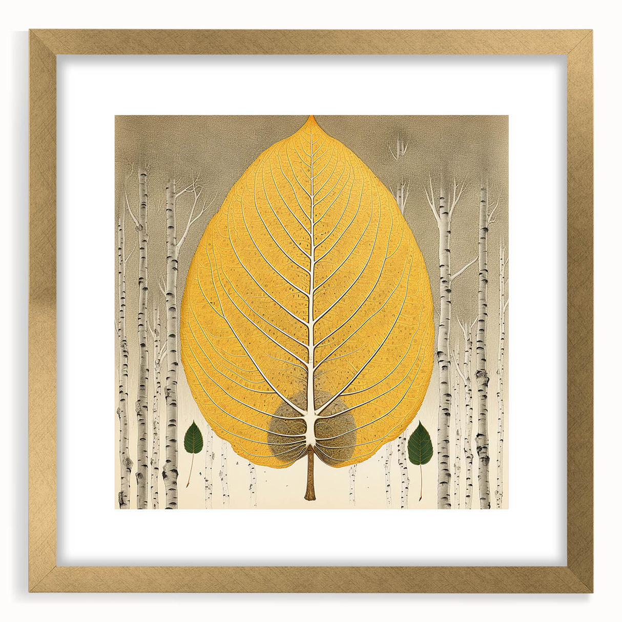 Elegant wall art featuring an intricate design of flowers and botanical leaves in a gold frame, accented with a white mat, perfect for enhancing home decor.
