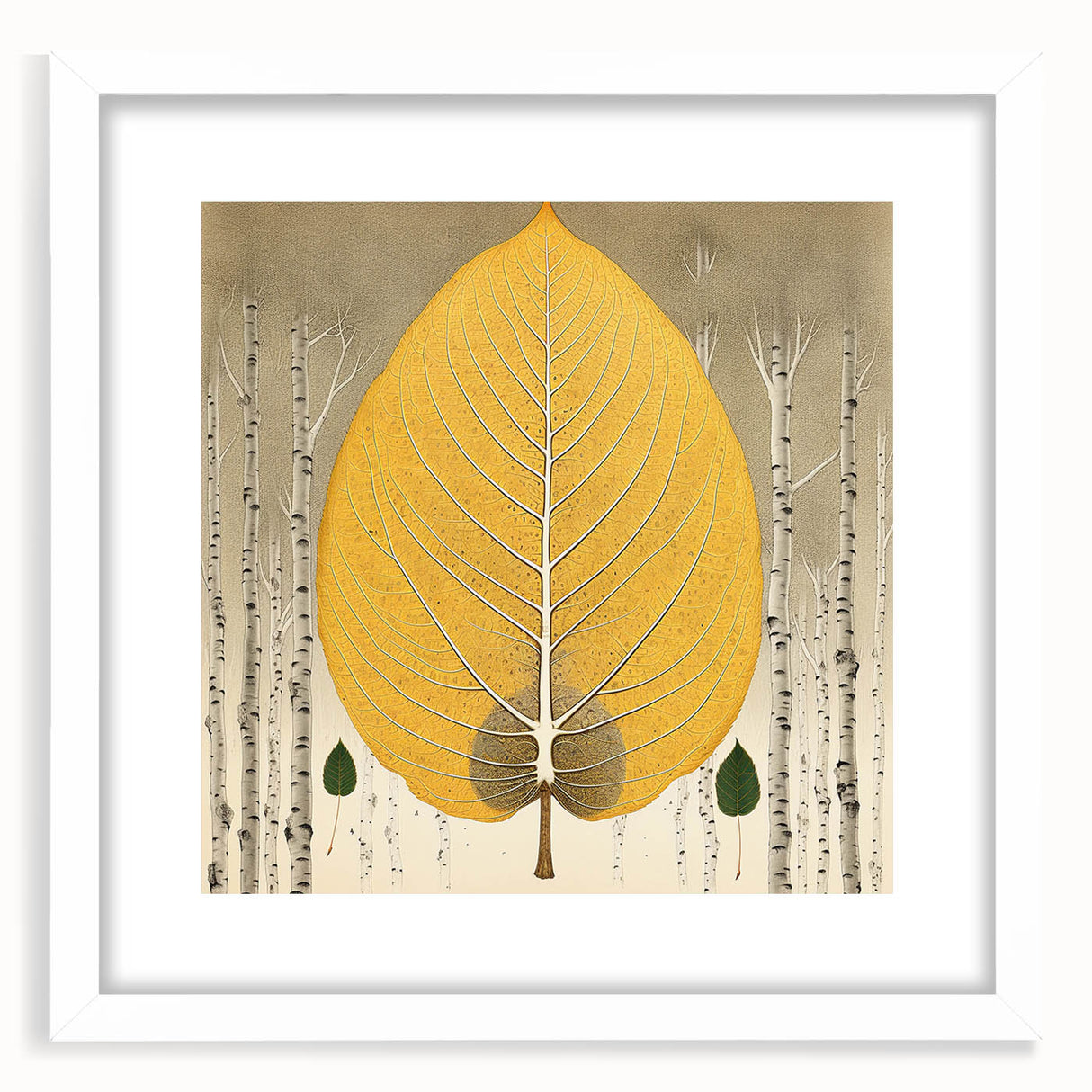Elegant wall art frame showcasing a botanical design with colorful flowers and leaves, set in a sleek white mat, ideal for enhancing home decor.