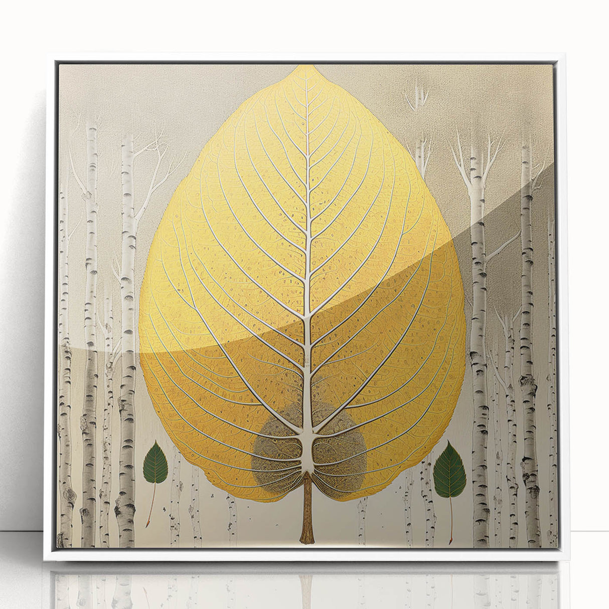 Framed wall art showcasing a vibrant design of flowers and botanical leaves in shades of green and pink, presented in a sleek white frame, perfect for home decor.