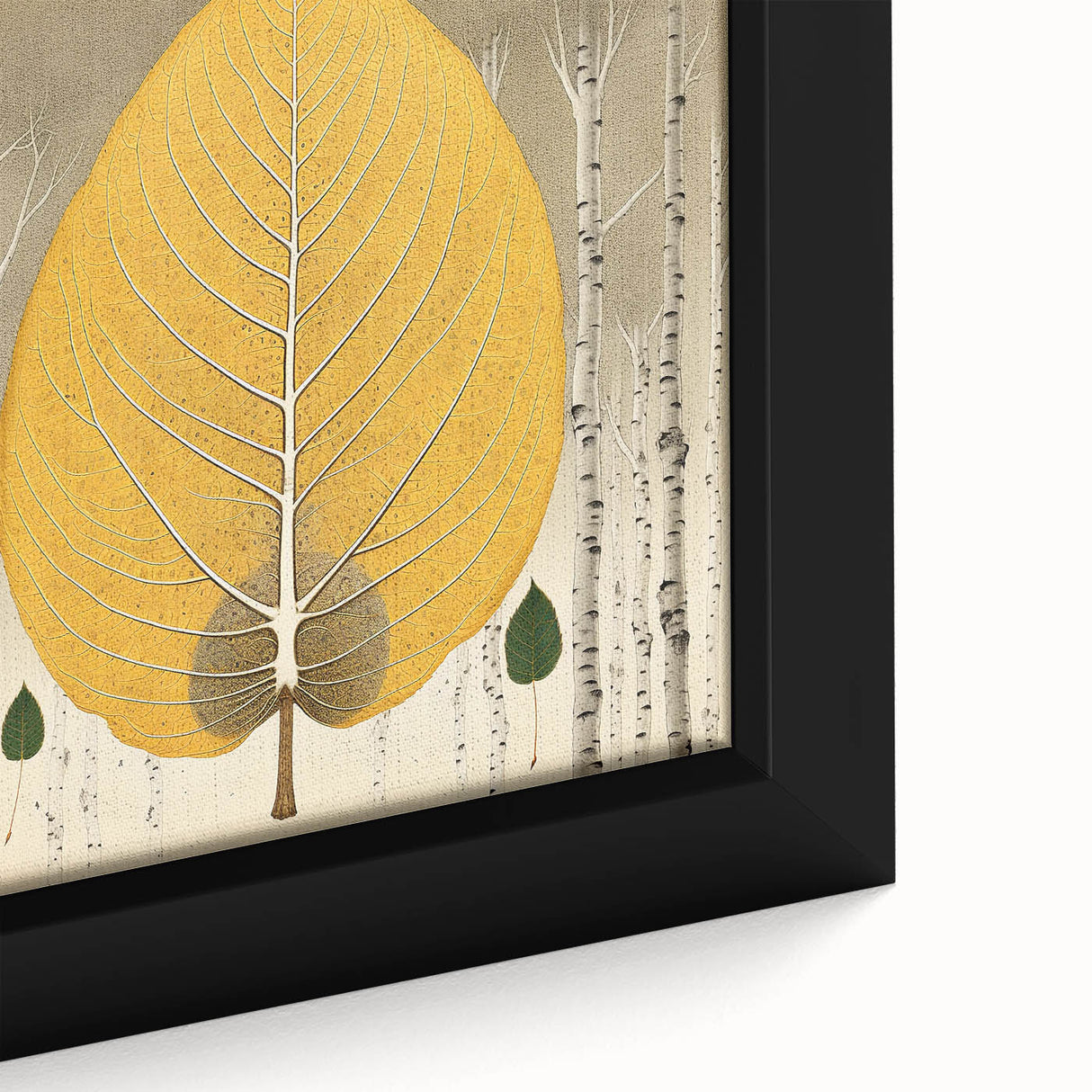 Close-up of a framed canvas wall art showcasing vibrant floral and botanical designs with intricate details, ideal for home decor or nature-themed interiors.
