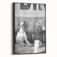 Black and white vintage poster art of a landscape on framed canvas, suitable for bedroom wall decor.