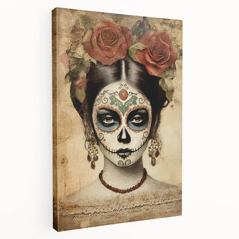 Elegant Rose Catrina – Día de los Muertos Canvas Art