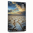 Landscape acrylic glass art display showcasing a vibrant abstract design, featuring a side view with elegant pins for mounting. This contemporary piece adds a modern touch to any room decor.