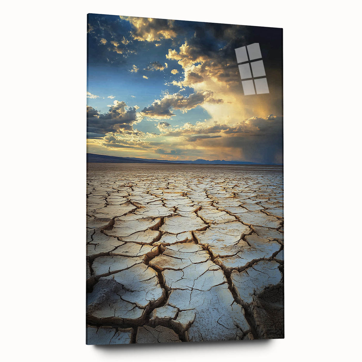 Landscape acrylic glass artwork showcasing a vibrant abstract design in bold colors, displayed from the side view without pins, perfect for modern decor.