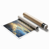 Rolled print showcasing vibrant African-inspired landscape art, featuring intricate patterns and earthy tones, elegantly packaged in a protective cardboard tube.