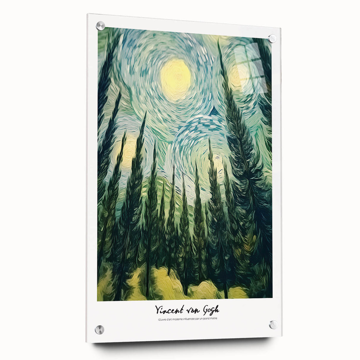 Acrylic print of Van Gogh's impressionist style painting with vibrant hues, ideal for dining room decor.
