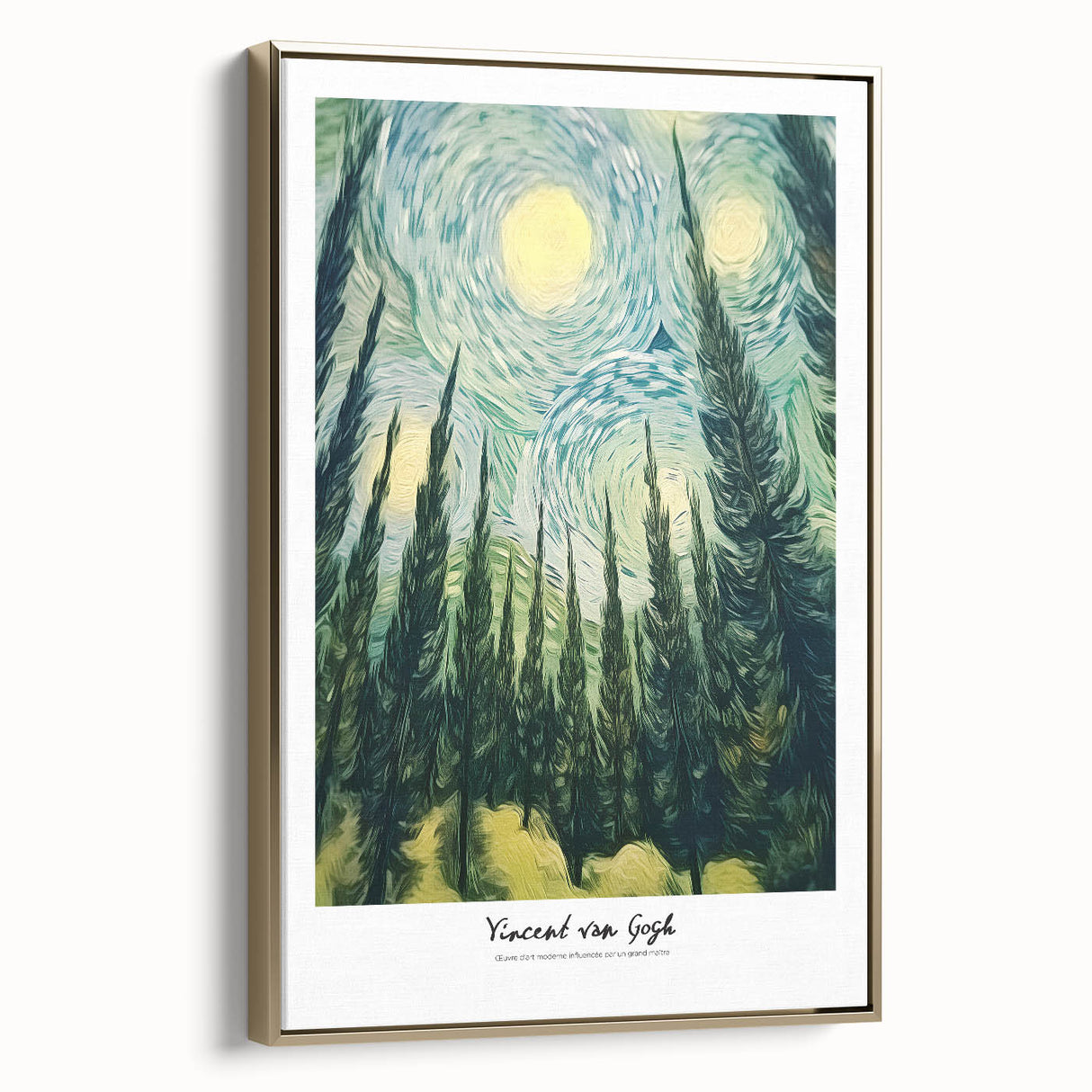 Impressionist landscape painting on framed canvas with gold hues, ideal for bedroom wall decor.
