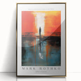 Large art print of a mid-century modernist style by Mark Rothko, featuring bold red and orange tones on a framed acrylic.