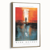Modern landscape painting on framed canvas featuring muted earth tones, ideal for bedroom wall decor.