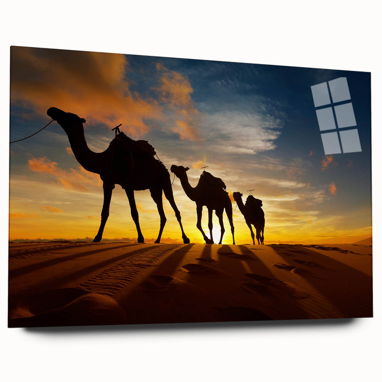 Large abstract wall art depicting an Algerian landscape in muted earth tones on acrylic glass.