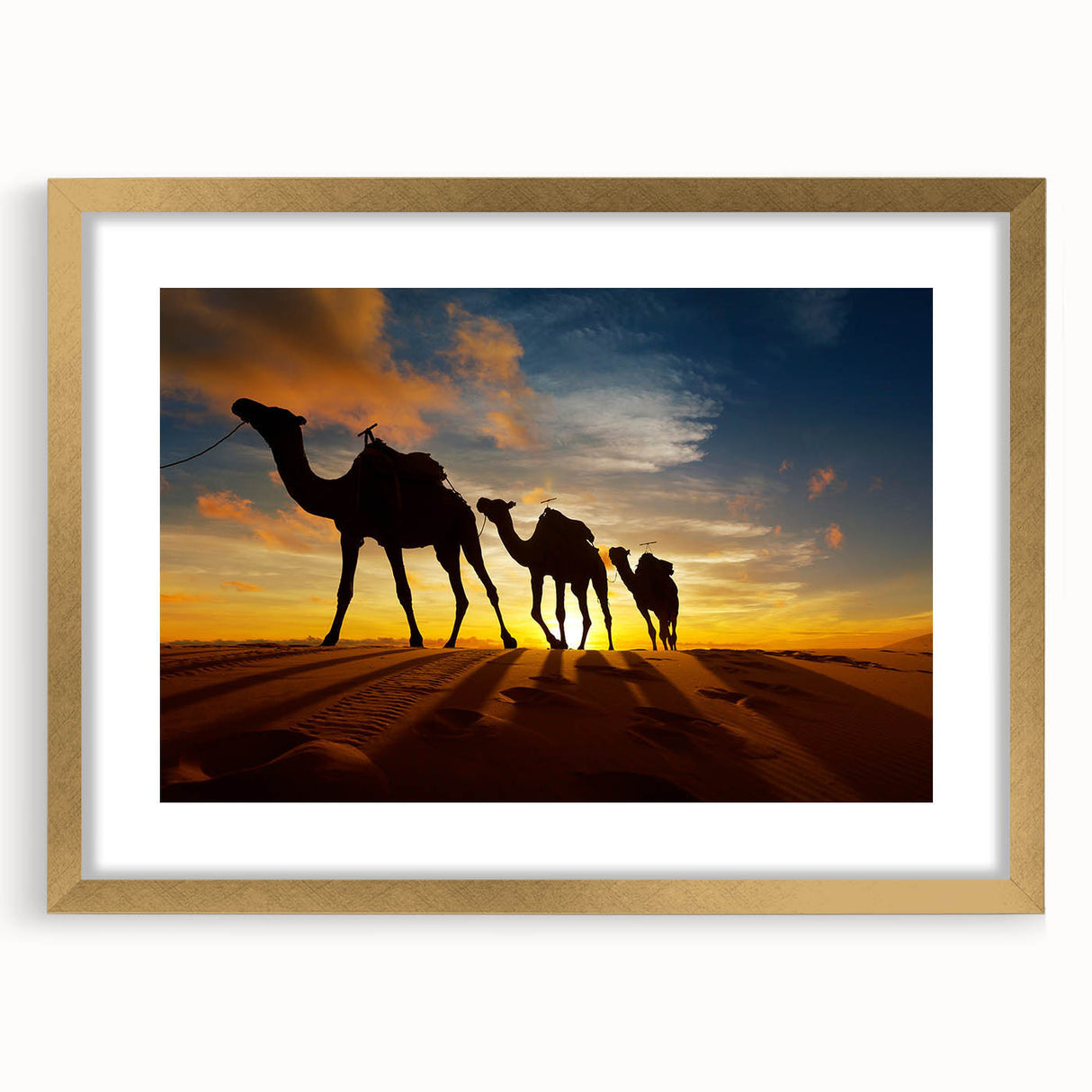 Textured abstract art print depicting an Algerian landscape in muted earth tones on a framed canvas.