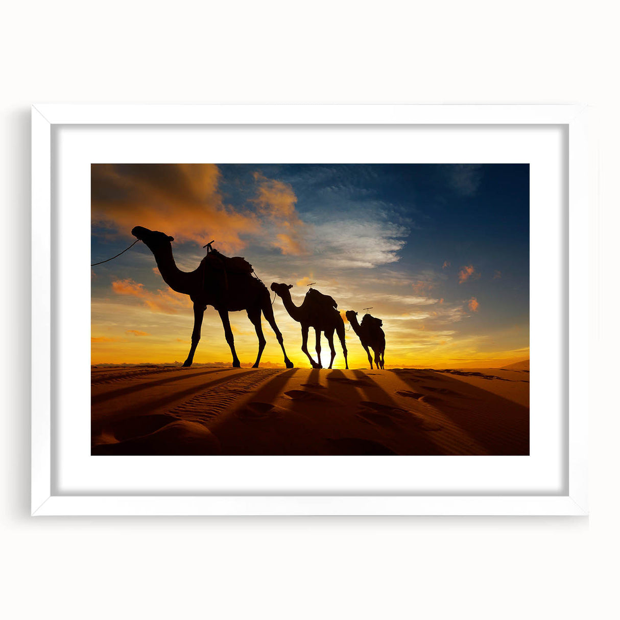 Extra large abstract art print depicting a textured Algerian landscape in earthy tones, framed with a white mat.