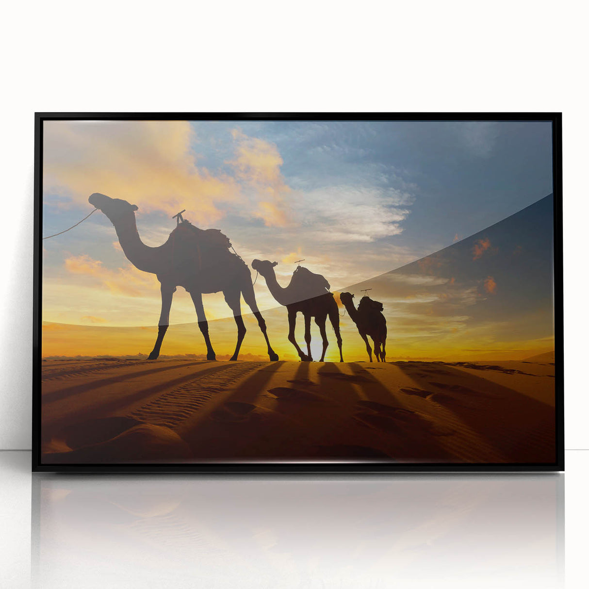Large abstract wall art depicting Algerian scenery in black and white tones on a framed acrylic.