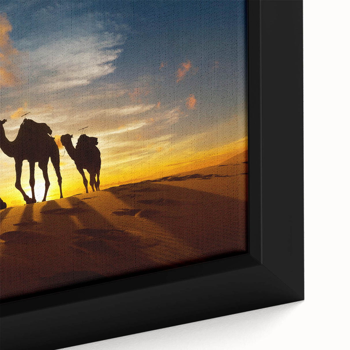 Extra large framed canvas depicting a textured, colorful African scenery in black wall art, ideal for living room decor.