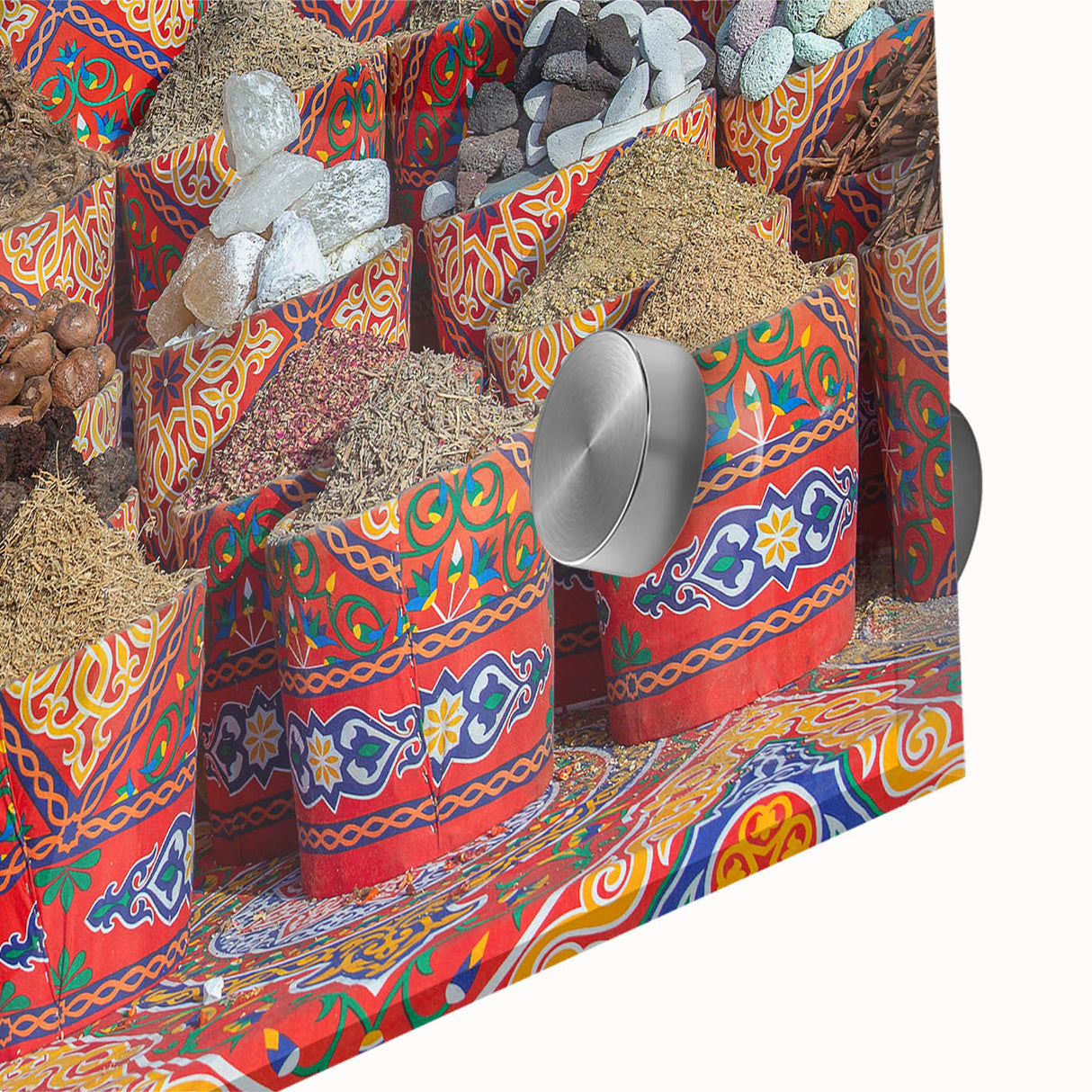 Acrylic glass print of a large abstract depiction of the African Egyptian scenery in earthy tones.