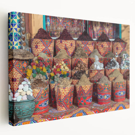 Large art of Egyptian scenery on stretched canvas, featuring earth tones, ideal for kitchen wall art.
