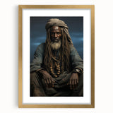 Textured abstract art print depicting a Mali scenery in gold frame, ideal for bedroom wall decor.