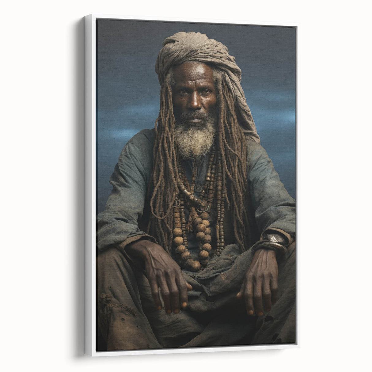 Landscape art painting of a Mali scenery on a framed canvas, featuring vibrant earth tones and vintage poster style.
