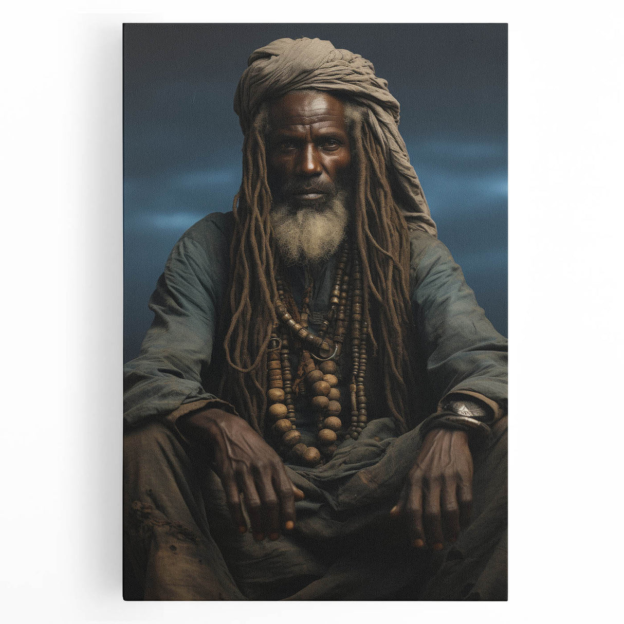 Black and white stretched canvas featuring a detailed Mali scenery, ideal for kitchen wall art.