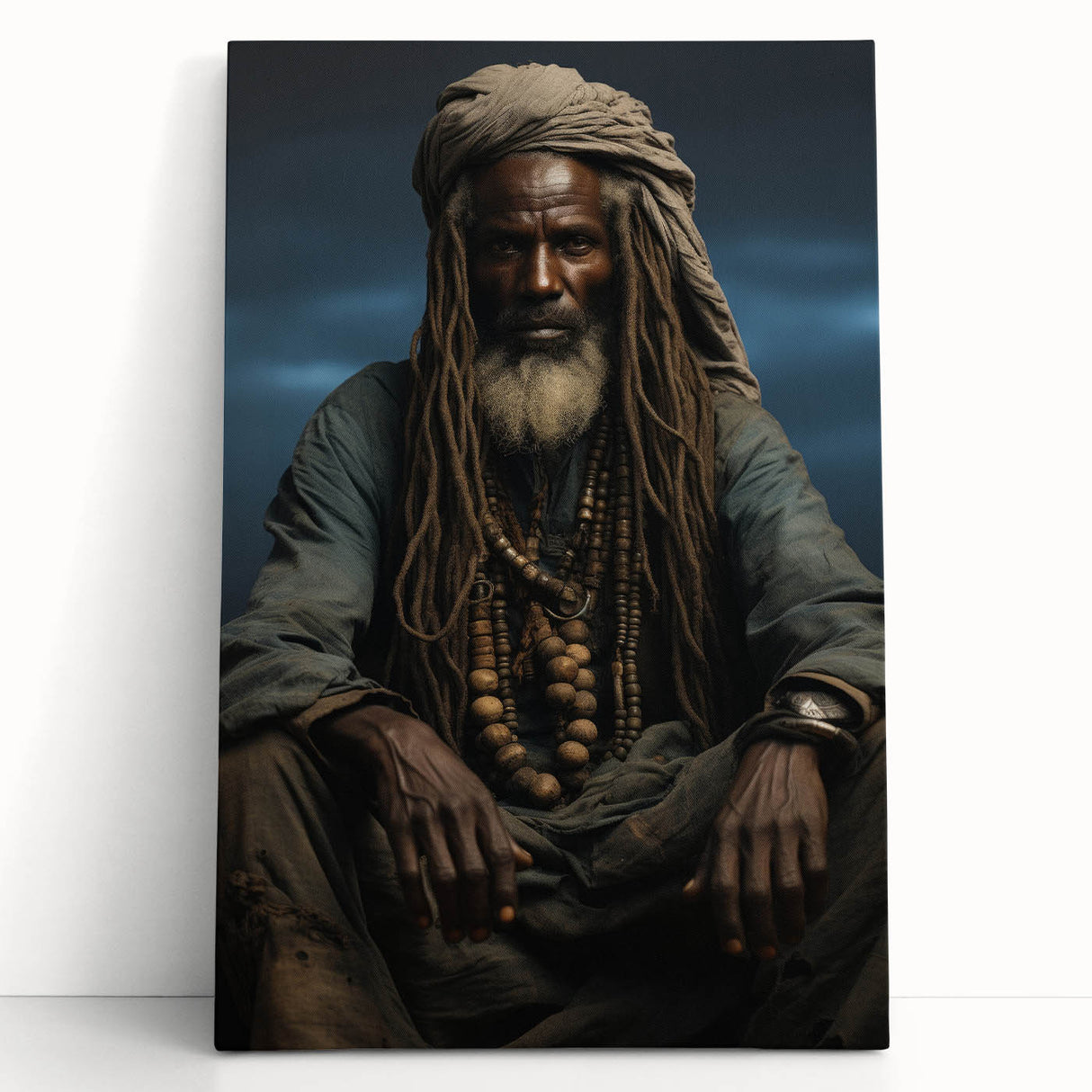 Large black and white stretched canvas featuring a Mali scenery, suitable as kitchen wall art or bedroom decor.
