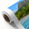 Art Deco poster of a serene Mauritius landscape in soft pastel colors on rolled canvas, ideal for nursery wall art.