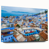 Acrylic print of a Moroccan landscape in muted earth tones, suitable for bedroom or dining room decor.