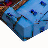 Large art of a Moroccan landscape in black and white on stretched canvas, suited for bedroom decor.