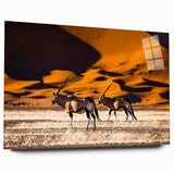 Large abstract wall art depicting the Namibian landscape in muted earth tones on acrylic glass.