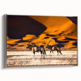 Vintage poster art of a Namibian landscape on a framed canvas, featuring a silver side view, ideal for living room decor.