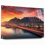 Acrylic print of a large abstract African scenery in earth tones, ideal for dining room art.