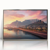 Mid-century modernist acrylic print depicting a South African scenery in muted earth tones, ideal for nursery wall decor.