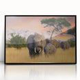 Large abstract wall art depicting a Tanzanian scenery in muted earth tones on a framed acrylic.