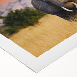Art deco poster of Tanzanian scenery in muted earth tones on rolled canvas, suitable for dining room decor.