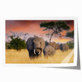 Extra large rolled print of a Tanzanian landscape with floral elements in earth tones, ideal for dining room art wall.