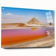 Large abstract wall art featuring a Tunisian landscape in muted earth tones on acrylic glass.