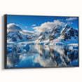 Black and white framed canvas featuring a vintage-style Antarctic landscape, ideal for bedroom wall art.