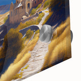 Large abstract wall art featuring mid-century modernist style with a blend of muted blues and greens on acrylic glass.