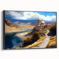 Black and white vintage poster art of an Azerbaijani landscape on framed canvas, ideal for bedroom wall decor.