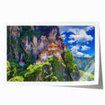 Extra large rolled print of a Bhutanese landscape with vivid floral elements, ideal for art wall dining room.