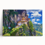 Black and white photo of Bhutanese landscape on stretched canvas, suitable for kitchen wall art or bedroom.