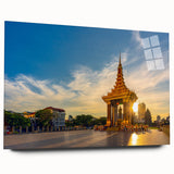 Acrylic print of a Cambodian landscape in muted earth tones, ideal for bedroom or dining room art.