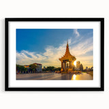 Extra large abstract art print featuring a colorful, textured representation of a Cambodian scenery on a black framed canvas.