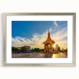 Textured art depicting an abstract Cambodian landscape in muted earth tones, framed in silver, suitable for bedroom decor.