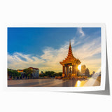Extra large rolled print of Cambodian scenery featuring lush greenery and temples, in natural earth tones.