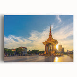 Black and white photograph of Angkor Wat on stretched canvas, suitable for kitchen wall art.