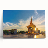 Black and white photograph of Angkor Wat on stretched canvas, ideal for kitchen wall art or bedroom ambiance.