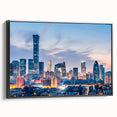 Black and white framed canvas of Beijing landscape in vintage poster style, ideal for bedroom decor.